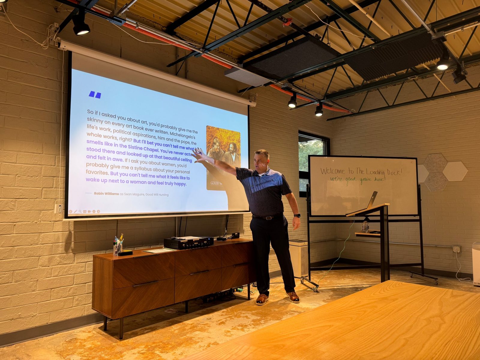 Bill Ross running a hands-on AI workshop at the Loading Dock